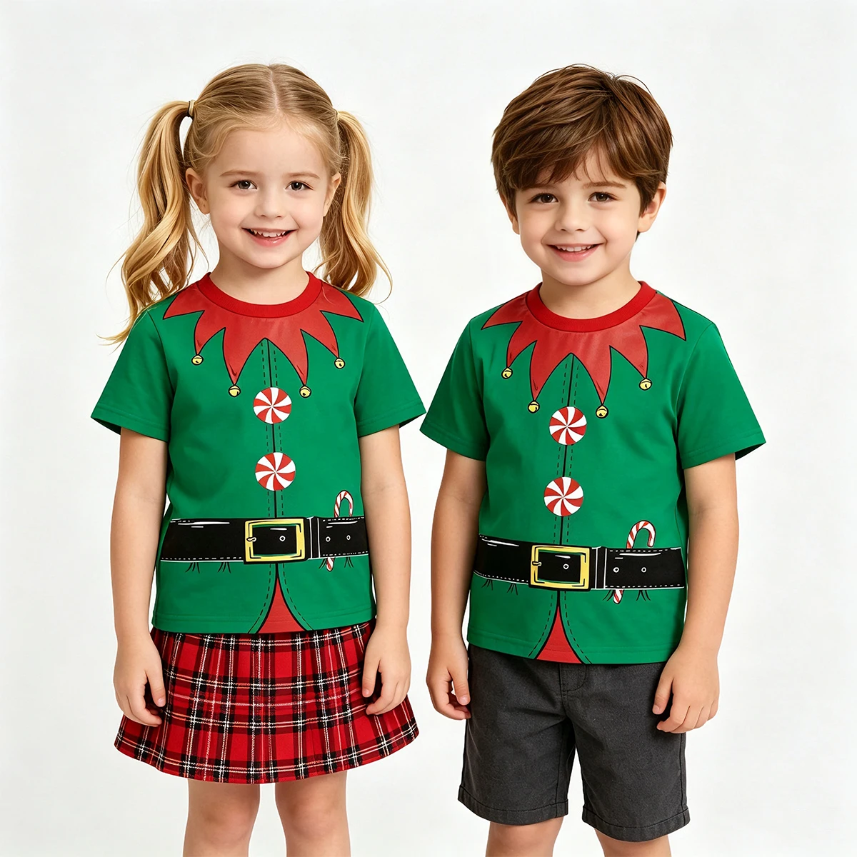 Toddler Christmas Elf T Shirt Boys Girls T-Shirt Kids Clothes Green Elf Print Tee Holiday Casual Tops 2-5 Years