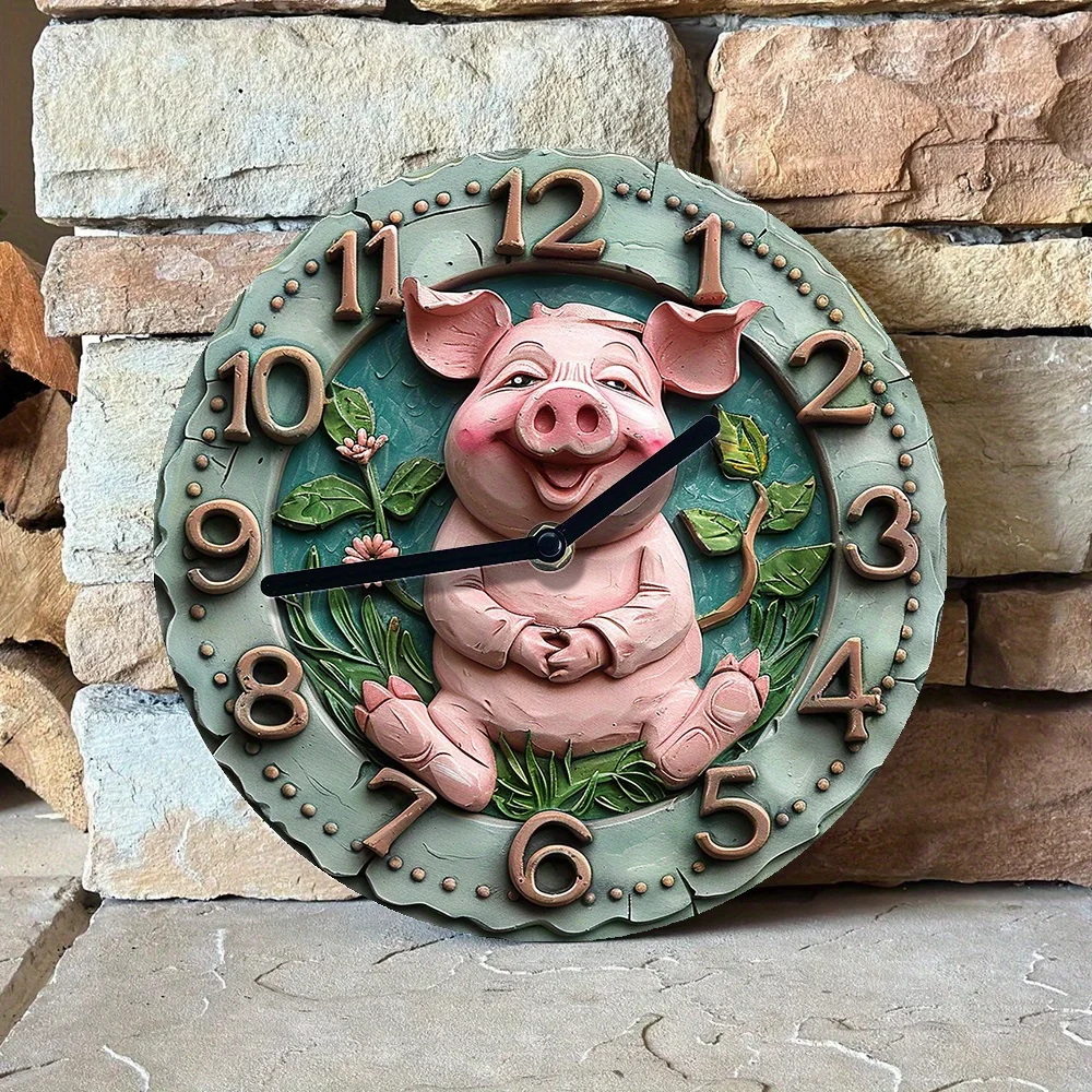 2D Effects Silent Pig Wall Clock - DIY Assembly Kit: Create & Enjoy - High-Definition 2D Flat Printing - Perfect for Pet Lovers