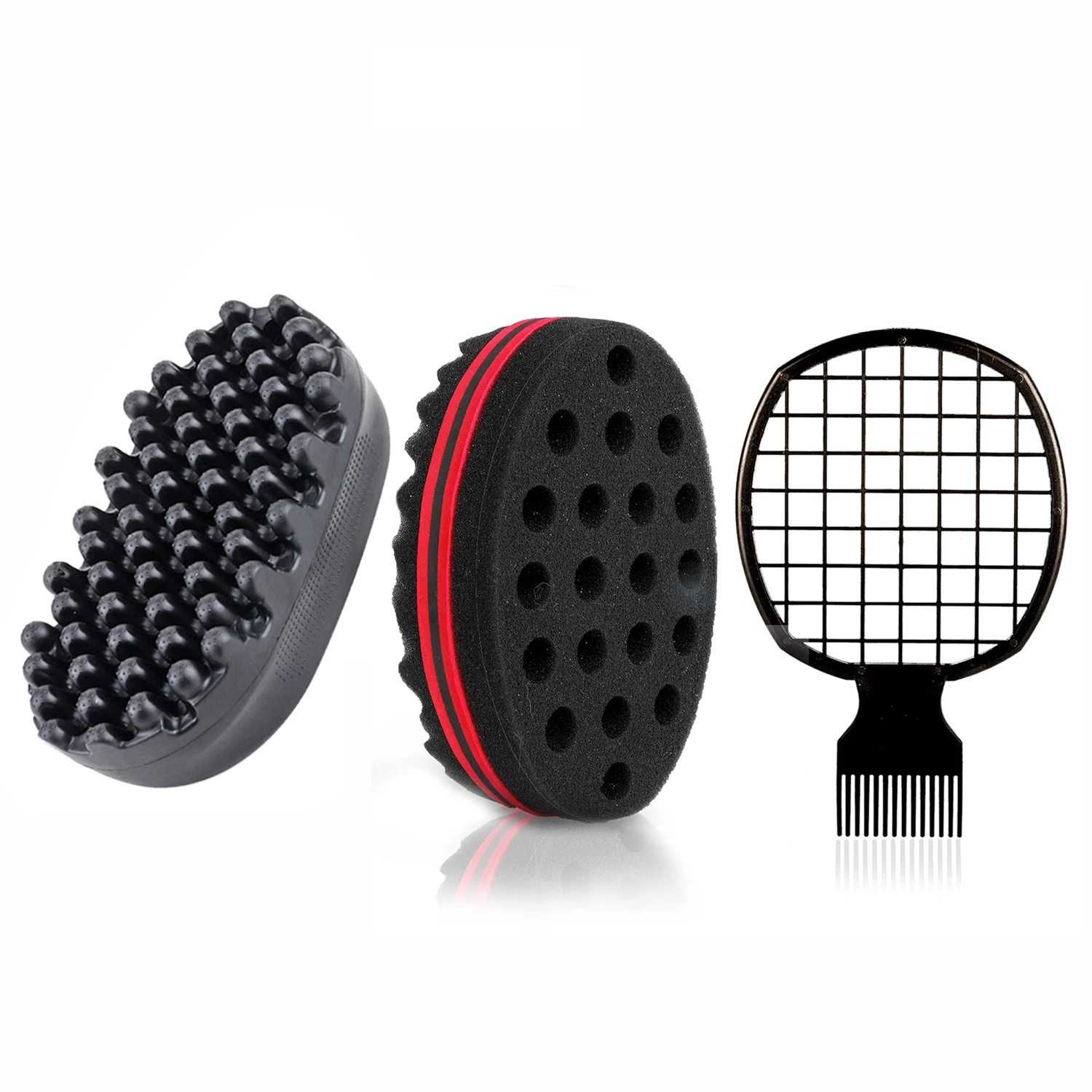 3Pcs Set Hair Tools Curly Sponge Rubber Curly Hair Brush ABS African Style Comb Combination Installation