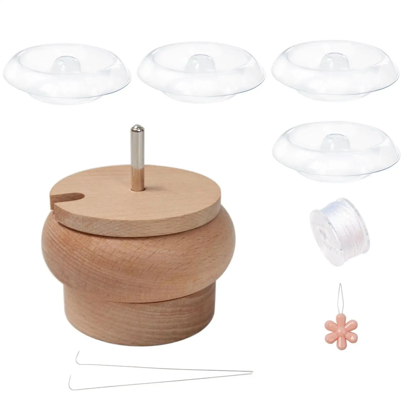

Wooden Large Bowl with 1 Threader Necklace with Wooden Lids Beads Tool Quickly Stringing Threading Sewing Beads Loader Holders
