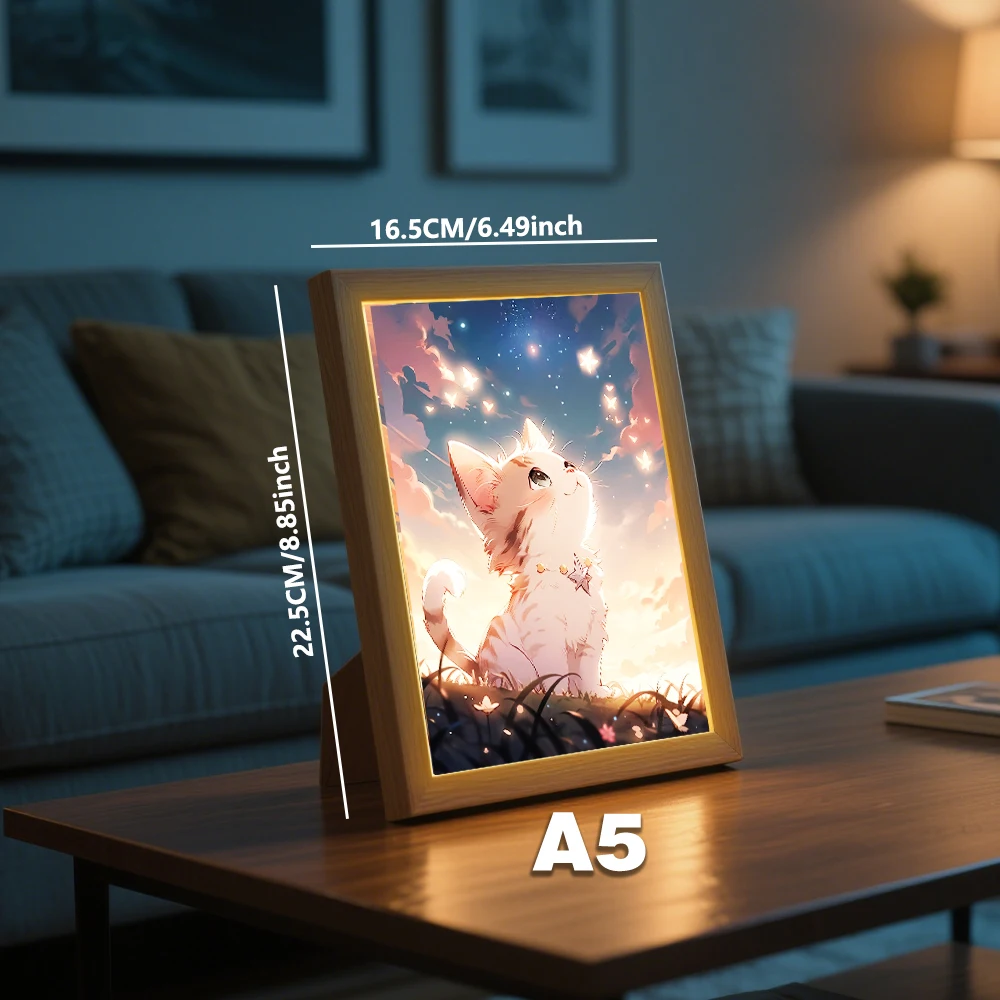 Cute Cat Starry Night Light Painting Picture Frame Led Lights Usb Plug Dimmable Table Lamp For  Kids' Bedroom Home Decor