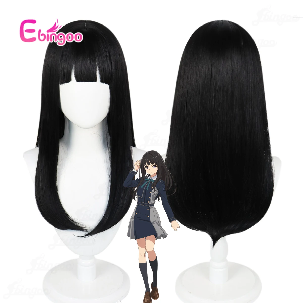 

Ebingoo Synthetic Inoue Akina Cosplay Wig Anime Lycoris Recoil Long Black Heat Resistant Fiber Straigh for Halloween Party