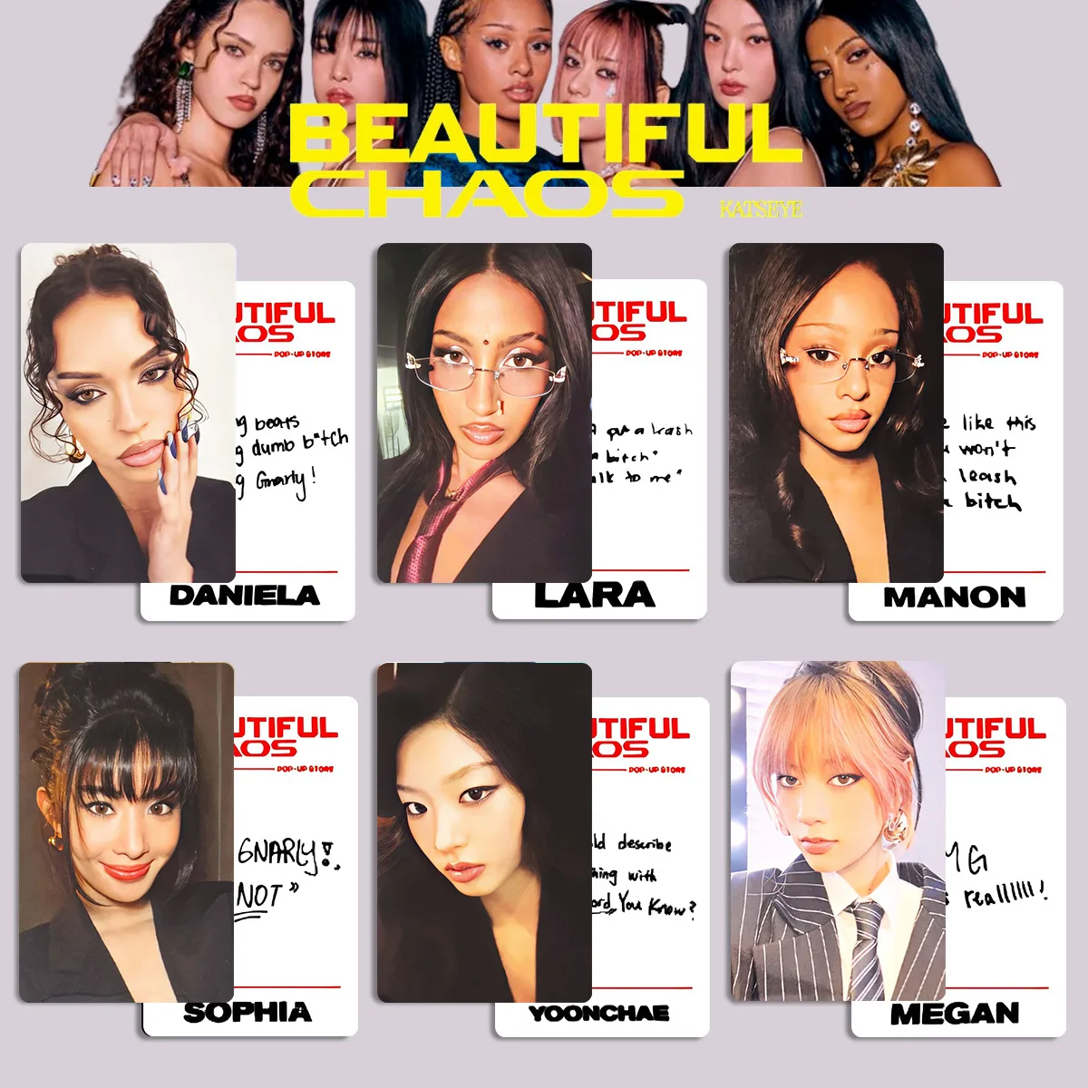 

6Pcs/Set Kpop Idol KATSEY New Album BEAUTIFUL CHAOS HD Printd Photocards MANON SOPHIA DANIELA LARA MEGAN Lomo Cards Fans Gifts