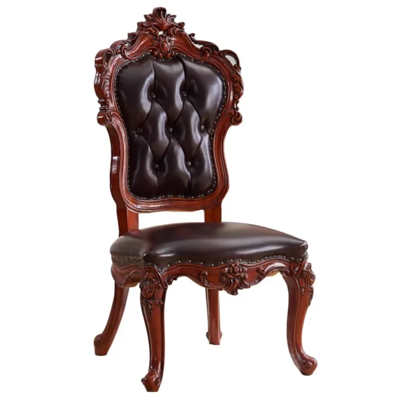 European dining chair American retro rubber wood old solid wood carving flower backrest hotel home book