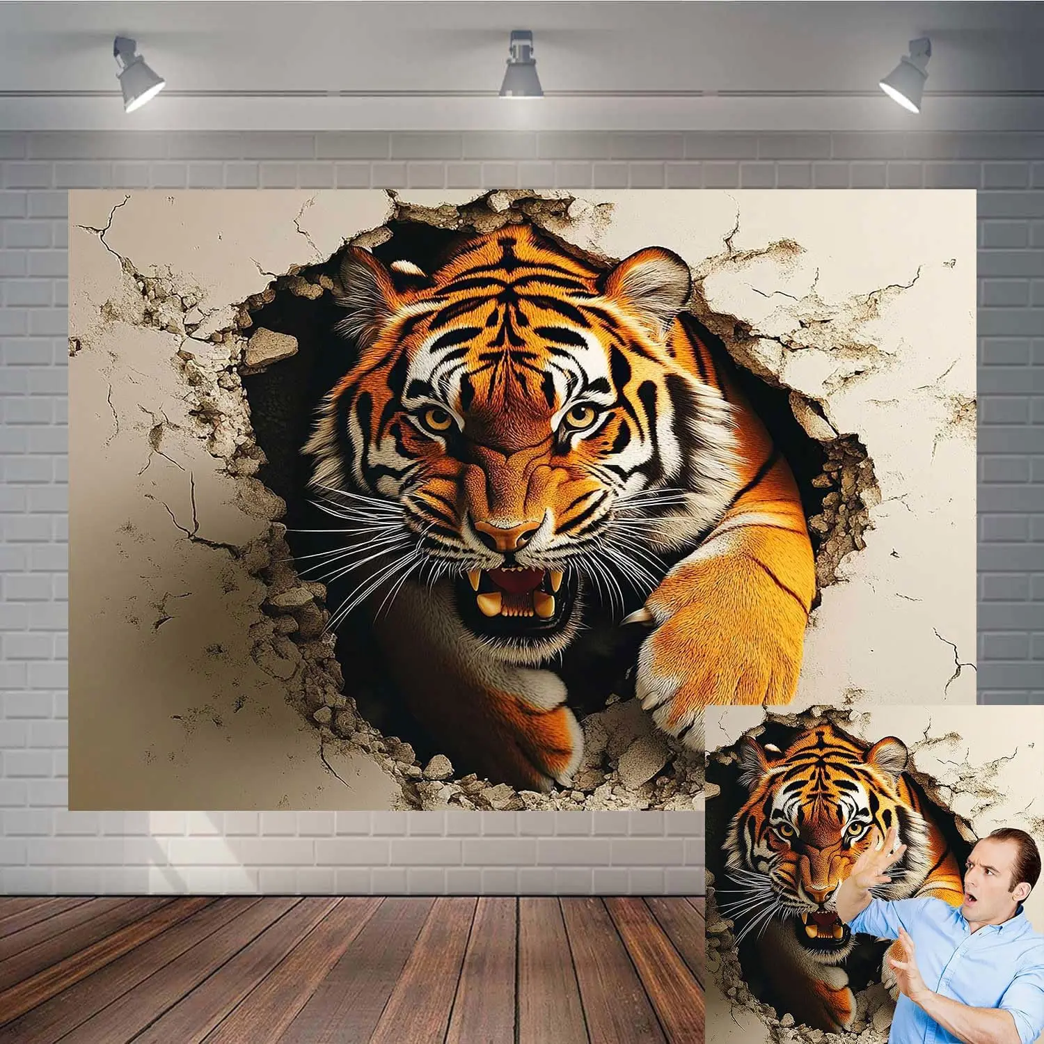 3D Lion Breaking Through Wall Tapestry, Realistic Roaring Wild Animal Print Wall Hanging for Bedroom Living Room Dorm Home Decor