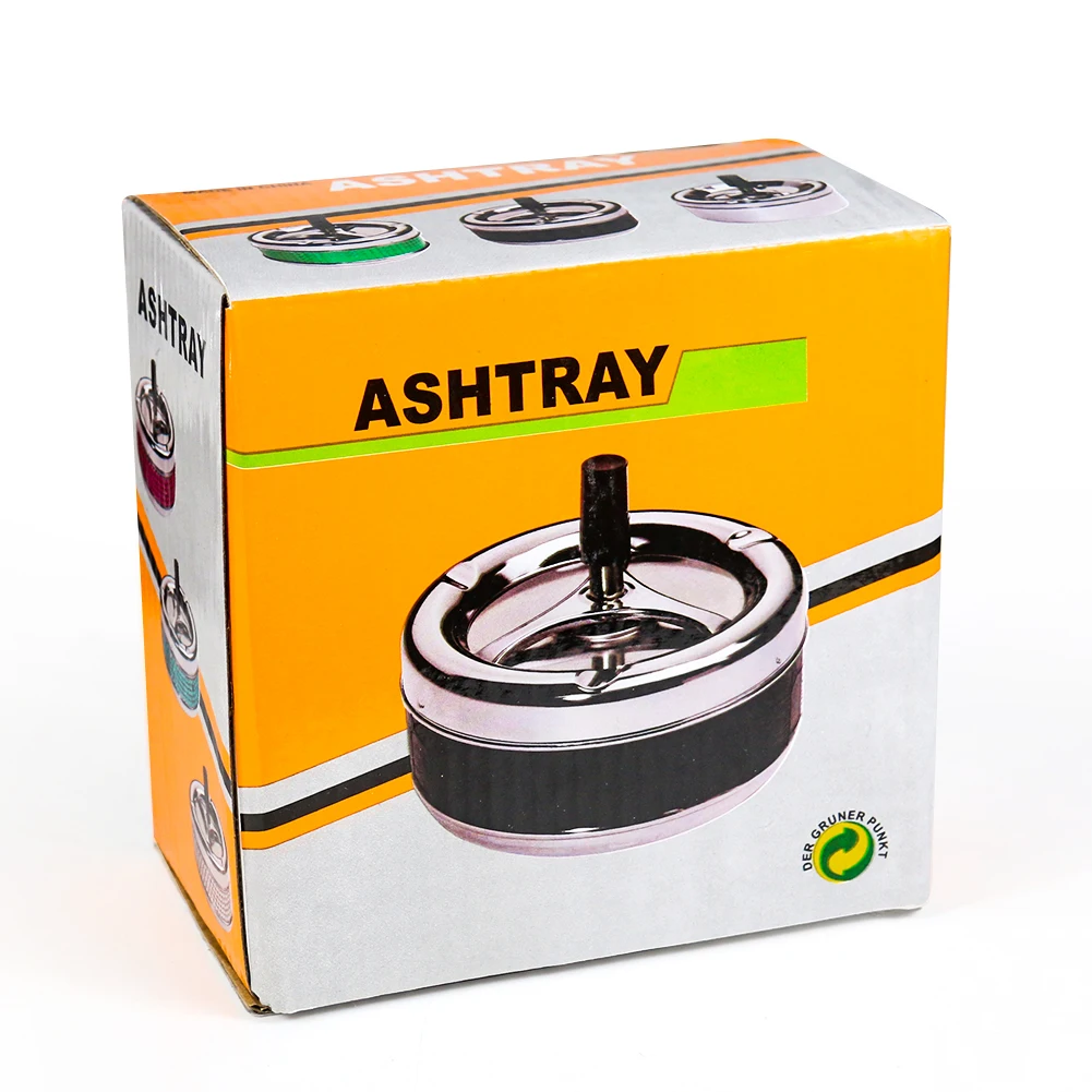 Cool Ashtray Stainless Steel Push Down Spinning Ashtray Self-Cleaning Ashtray with Lid Cover Ash Tray for Cigarette Smoking