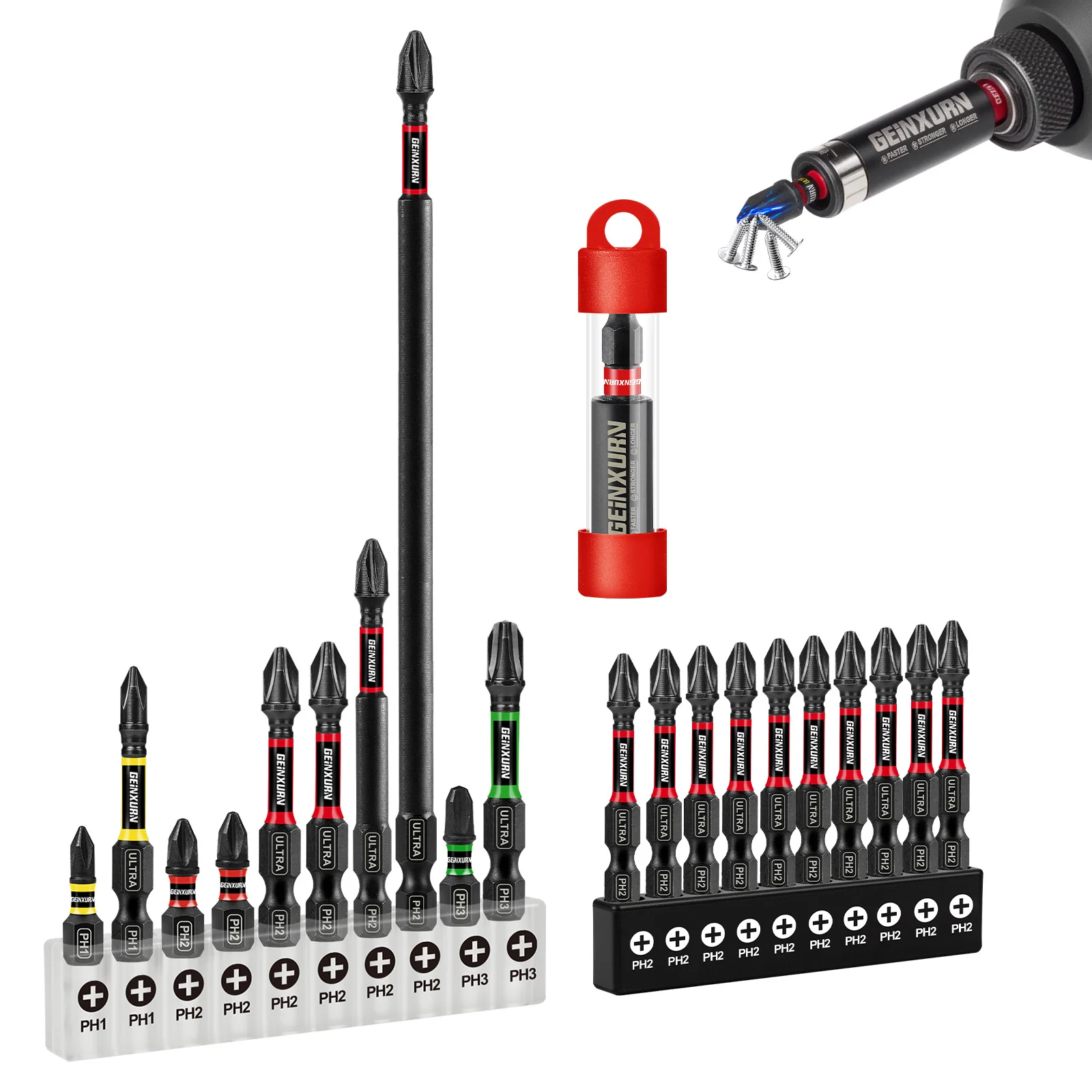

Geinxurn #2 Pozi Screwdriver Bit Set,Impact Magnetic Alloy Steel Bit with Bit Holder and Storage Organizer