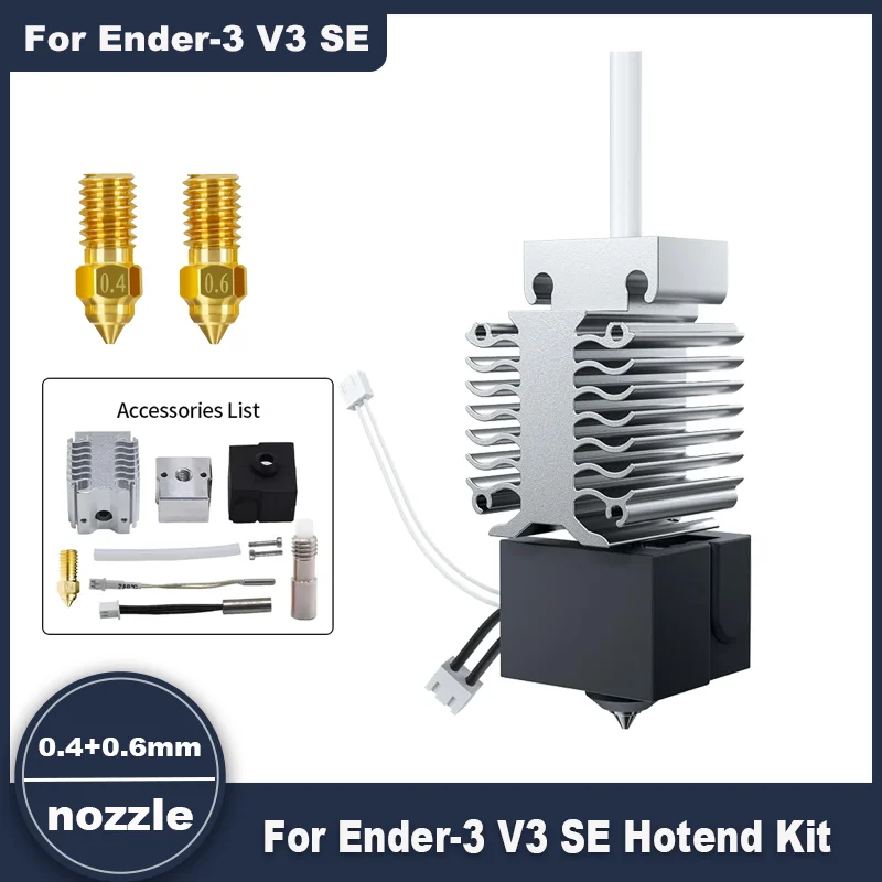 

For Creality Ender-3 V3 SE Hotend Kit, Copper Alloy Nozzle (0.4mm/ 0.6mm), Extruder Hot End Kit For Ender 3 V3 SE 3D Printer