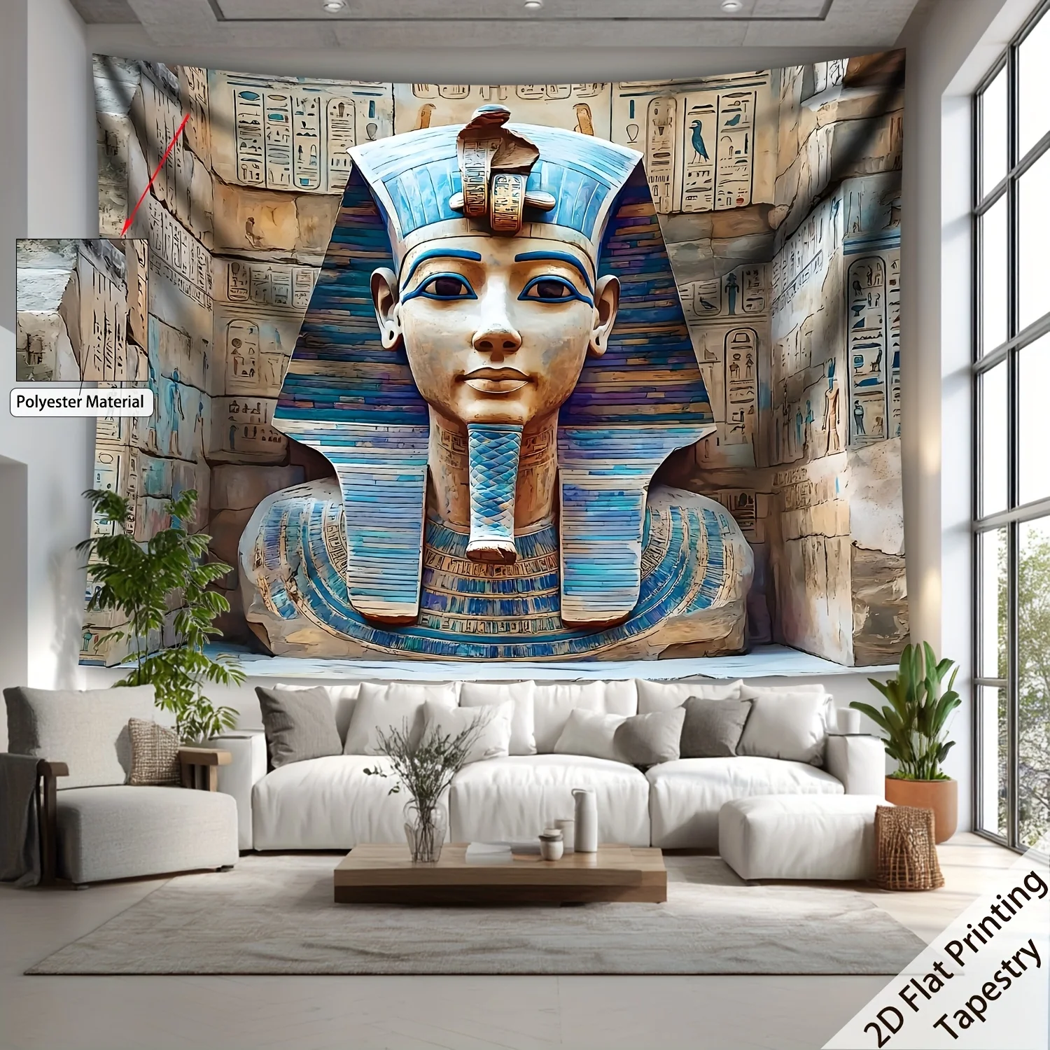 Ancient Egypt Tapestry Wall Hanging Pharaoh Mask Hieroglyphics Wall Art Tapestry Boho Home Decor for Bedroom Living Room