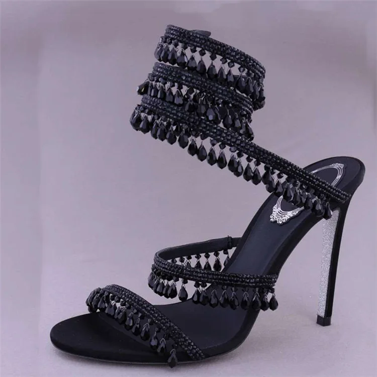 Women\'s Shoes With Straps Serpentine High Heels Stripper Sandals Ladies Navy Blue Pumps Round Toe 2024 Roman Style Buckle Africa