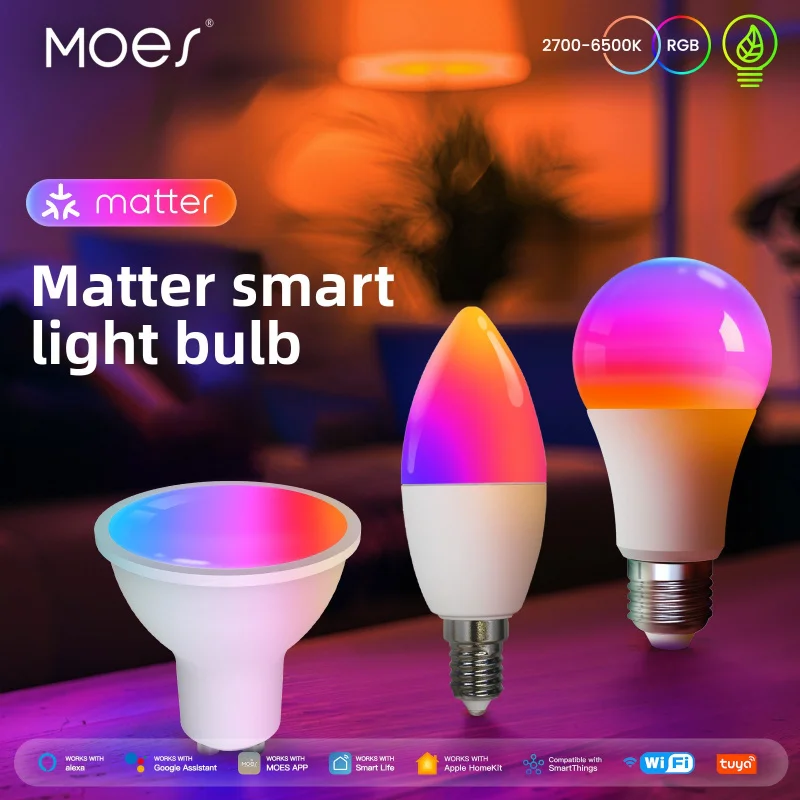مصباح ذكي MOES Tuya Matter WiFi قابل للتعتيم LED على شكل كرة/شمعة مصباح أجواء للحفلات المنزلية يعمل مع أليكسا وجوجل #1