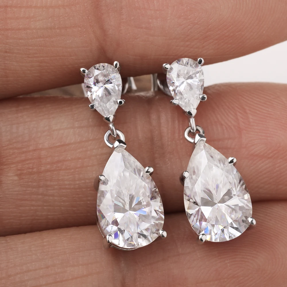 

MUXIFC Pear Cut Moissanite Drop Earrings 7 CTTW GRA Certified 925 Sterling Silver Ear Stud for Women Wedding Fine Jewelry
