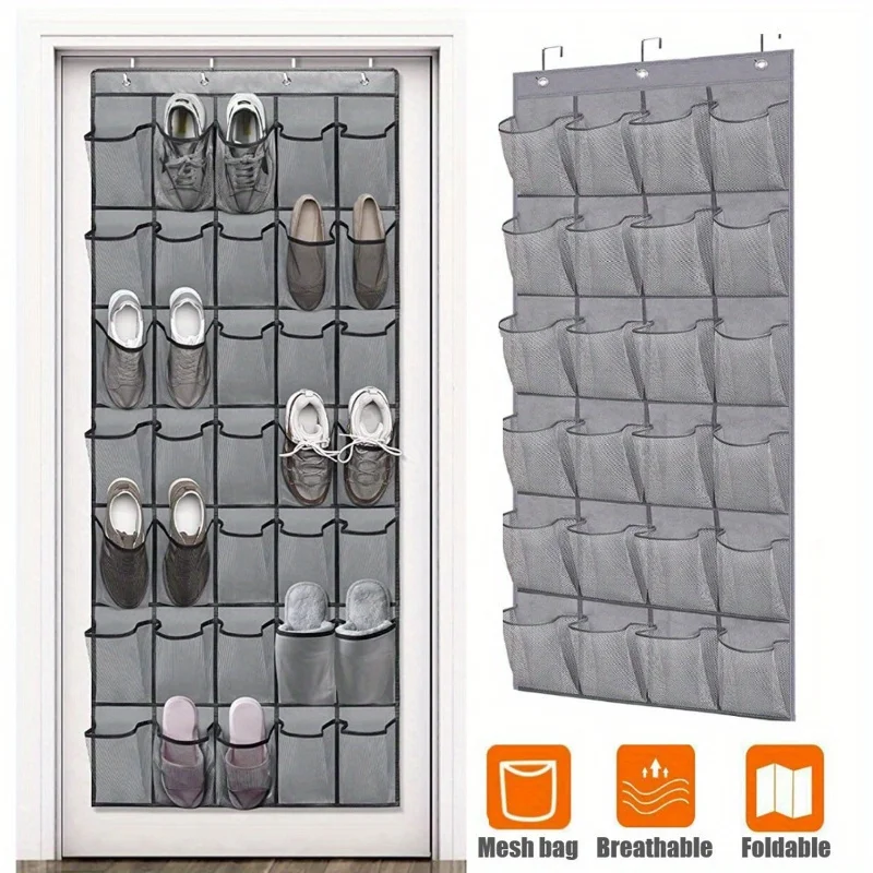 Maximize Your Space: 24/28-Pocket Hanging Shoe Organizer - Fragrance-Free, Durable Plastic Storage Rack for Home & Retail