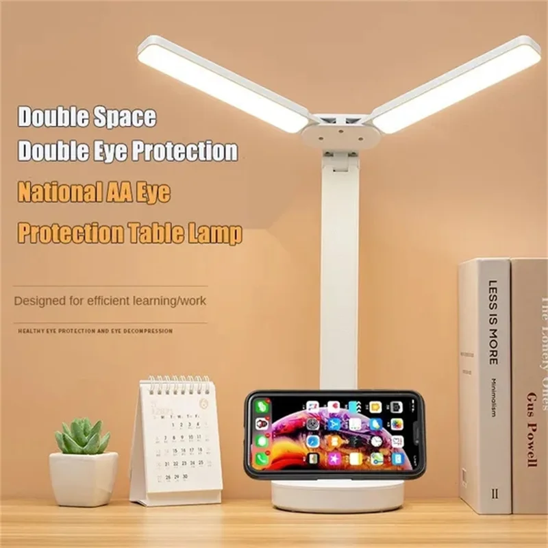 

Energy Saving USB Double Lamp Cap Led Foldable Reading Lamp for Children's Mobile Phone Bracket Desk Study Light Bedroom Table