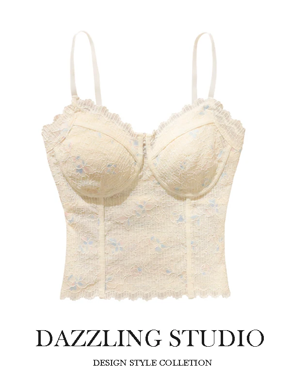 

Floral Lace Halter Vest Women Summer Innerwear Outerwear with Chest Pad Slim Fit Sweet Spicy Pure Desire Style Tube Top