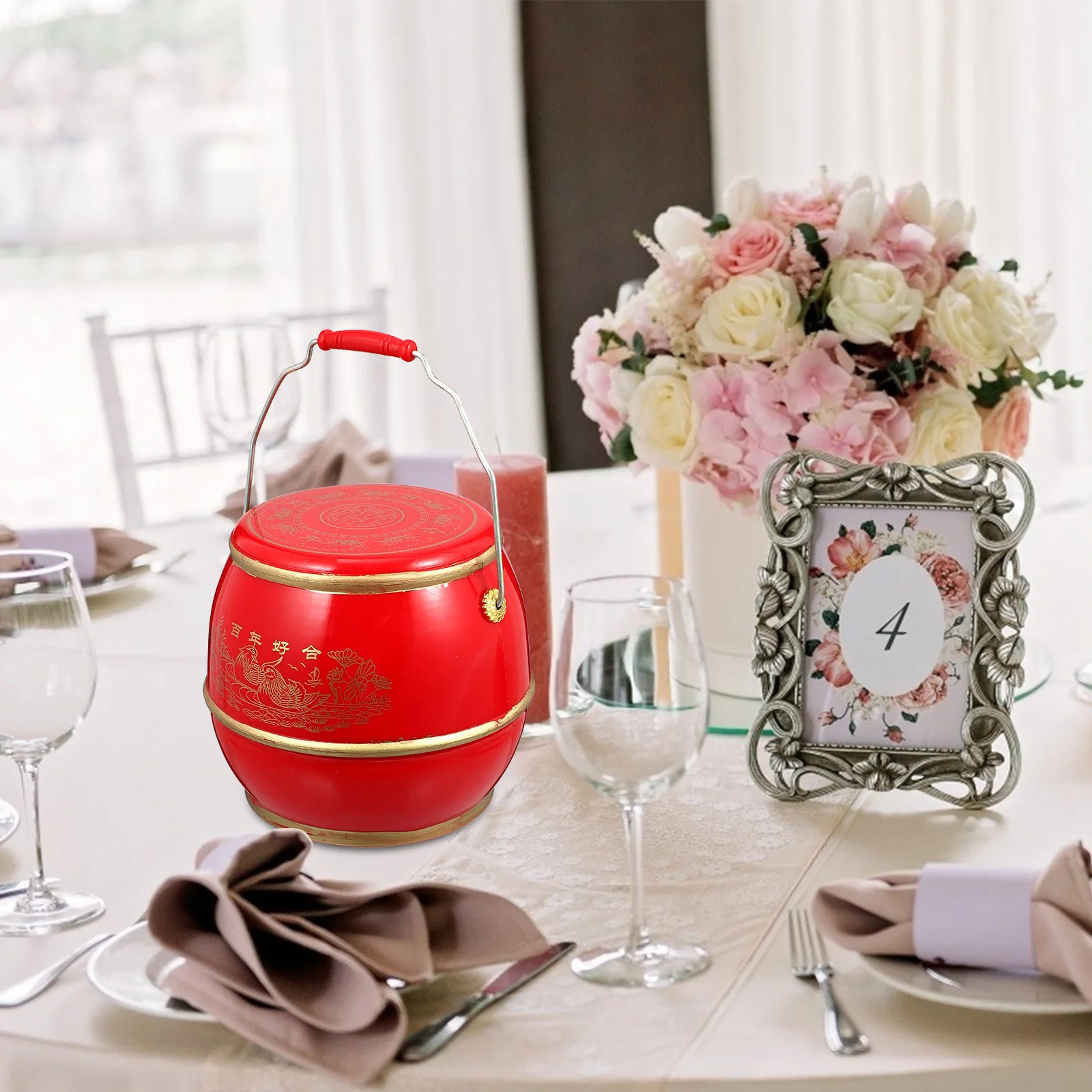 

1pc Plastic Storage Barrel For Eggs Wedding Snacks Lightweight Portable Barrel Chinese Traditional Wedding Decoration