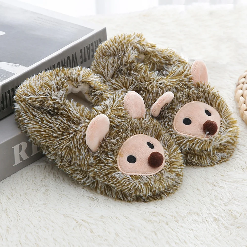 Toddler Boys Slippers Cartoon Hedgehogs Plush Warm Shoe Kids Winter House Shoes Soft Rubber Sole Home Indoor Footwear Baby Items