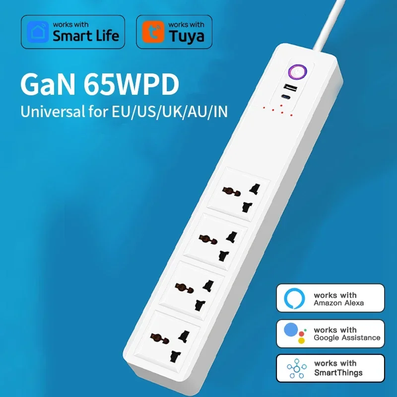 

GaN PD65W Universal Power Strip Tuya Smart Life EU US AU UK IN Power Output Converter Energy Socket Alexa Google Assistant Voice