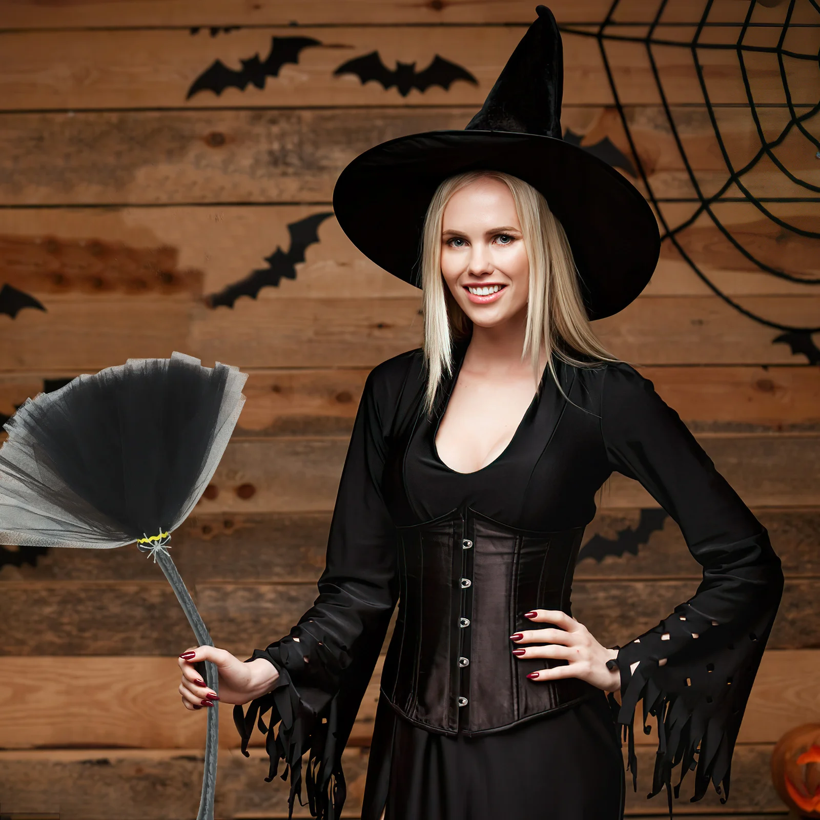 عيد الهالوين مكنسة الساحرة البلاستيك الشاش ديكور مستقر دائم مهرجان زي ملحق أداء الحفلات مكنسة الساحرة