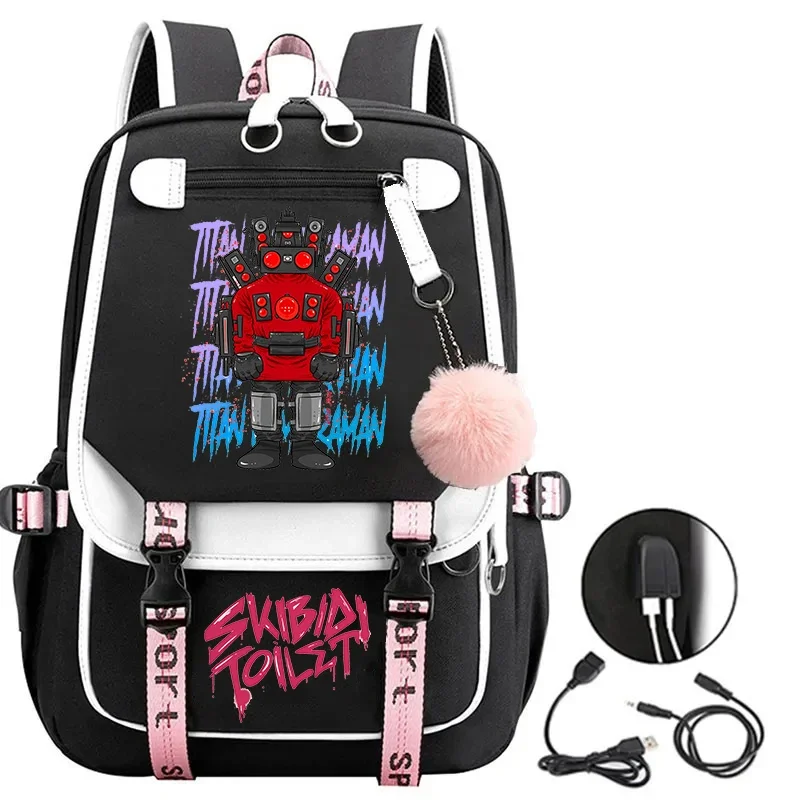 Skibidi-Mochila Usb para el inodoro para niñas adolescentes, bolsa para el ordenador portátil, mochilas escolares para estudiantes, mochilas de moda con altavoz de dibujos animados