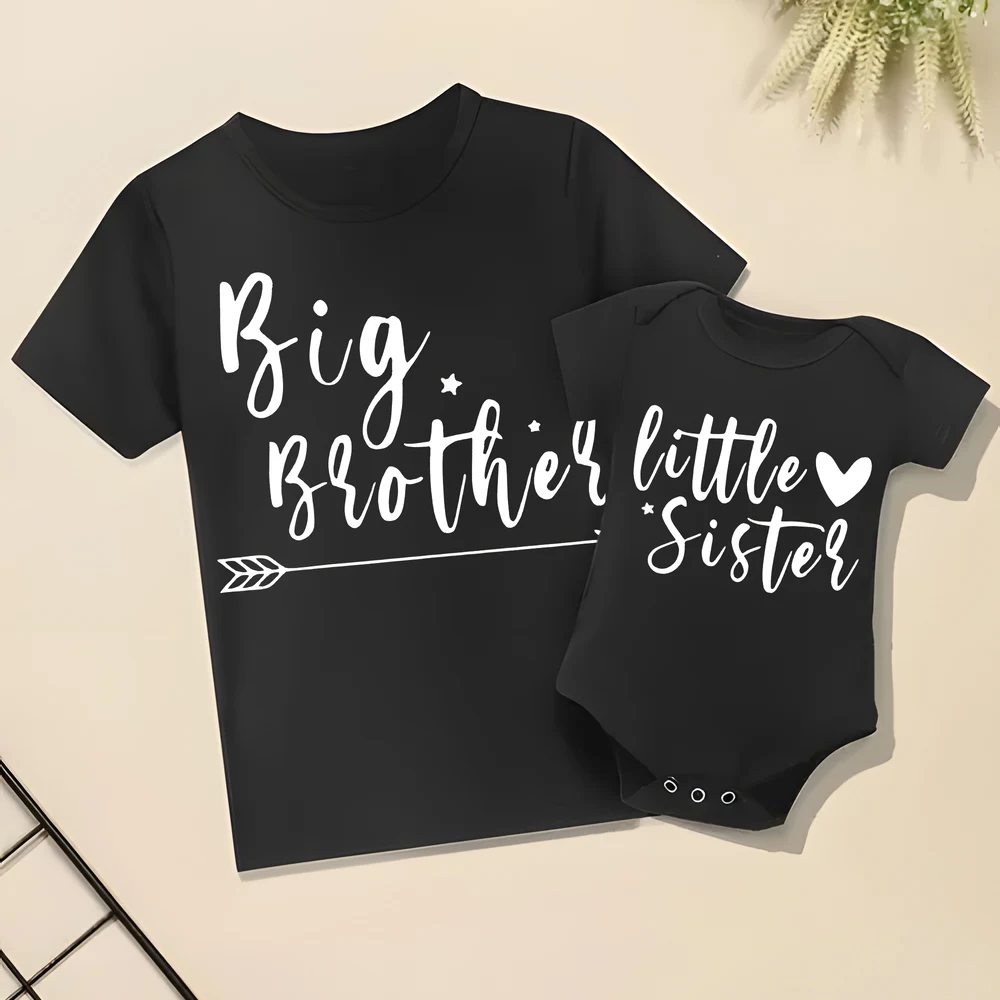 Big Brother&Little Brother Siblings Matching Kids T-Shirts+Baby Romper Boys Girls Summer Top Newborn Bodysuit Party Gift Outfits