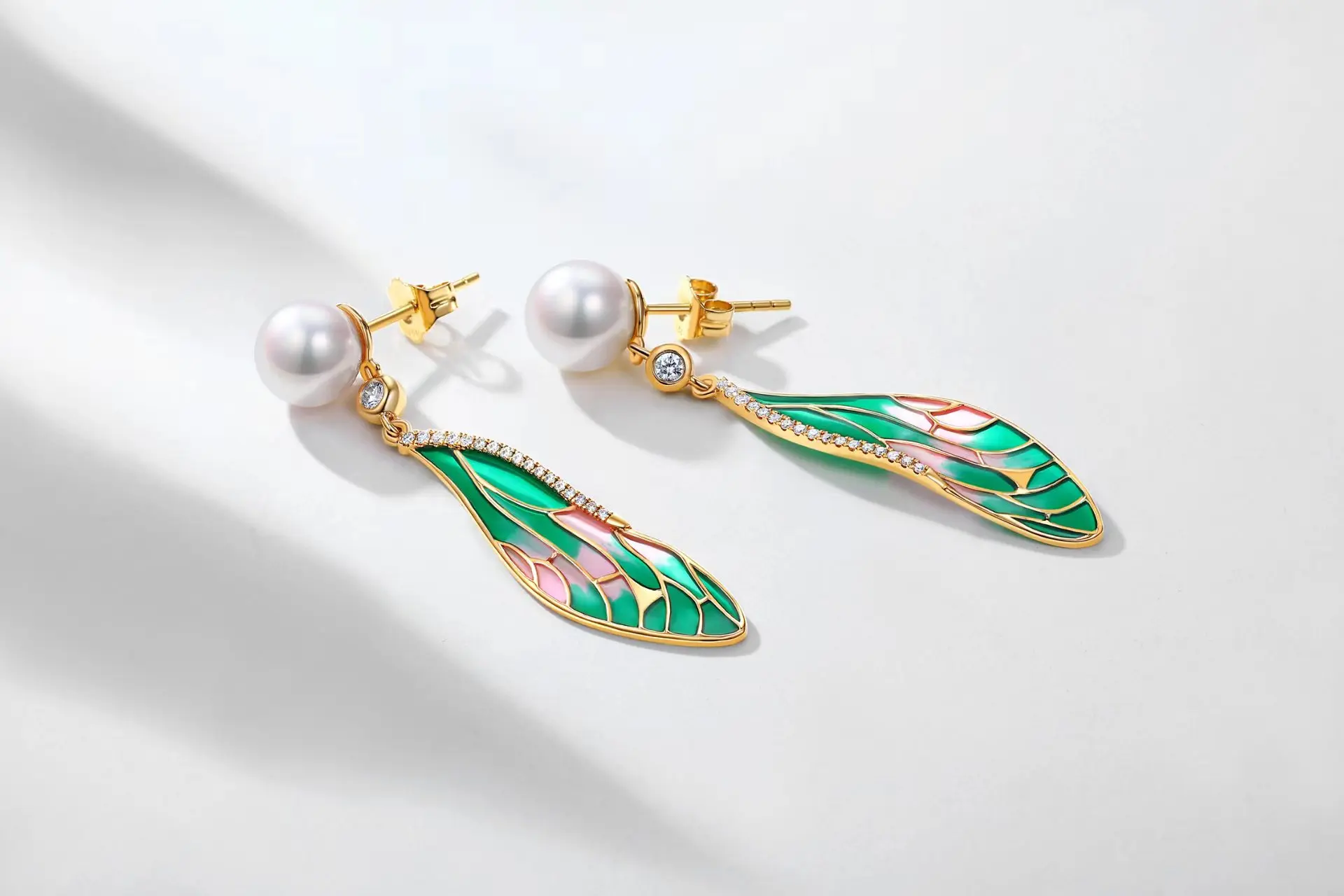 S925 Silver Plated 14K Gold Enamel Earrings National Wind Dragonfly Shadow Earrings Dragonfly Wings