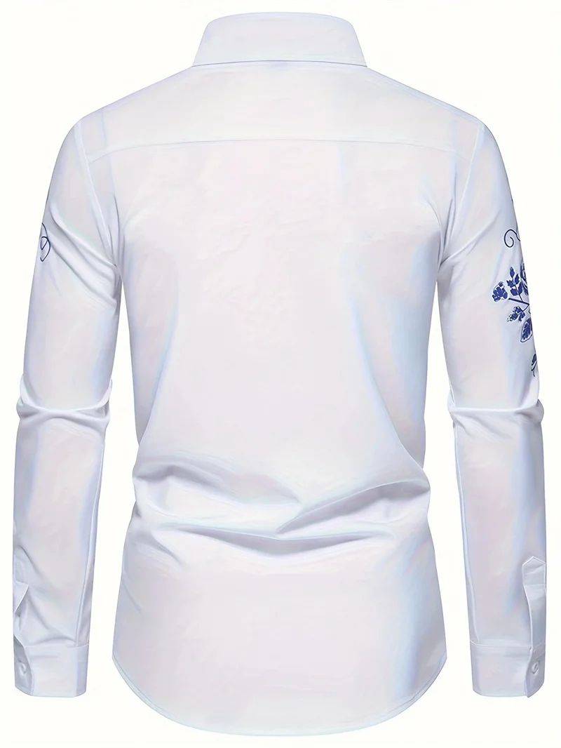2025 men's long sleeved lapel shirt, fashionable 3D printed shirt, men's casual and comfortable long sleeved shirt