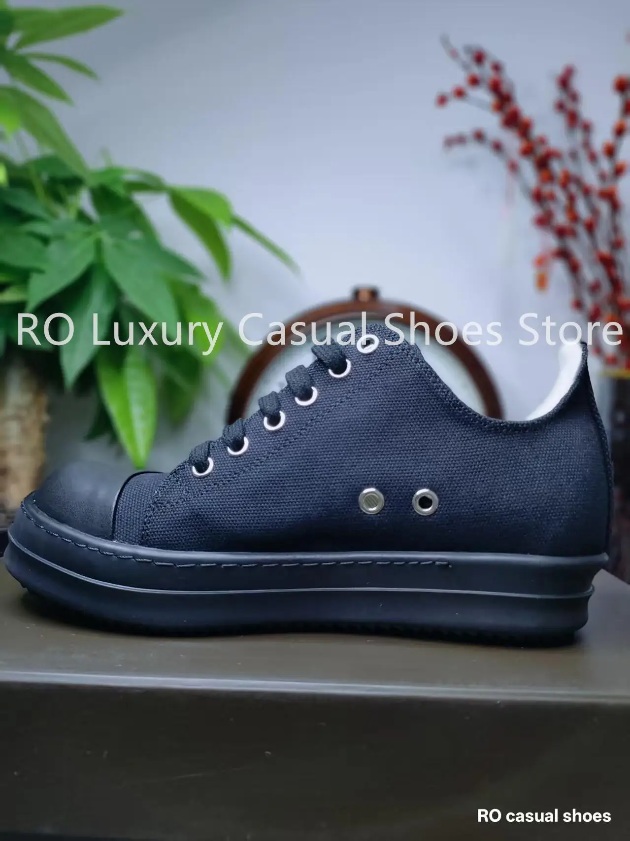

RO Designer Shoes Men's Casual Shoes All Black Canvas Low-Top Women's Sneakers Luxury Sneaker Unisex Thick-Soled Flat Sneakers
