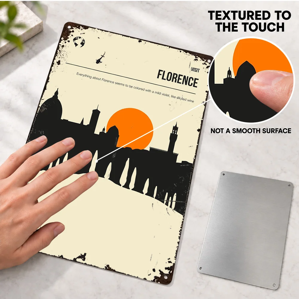 Florence Italy Travel Textured Metal Poster Retro Bold Design Creative Workspace Wall Art Customized Aluminum Sign Unique Gift
