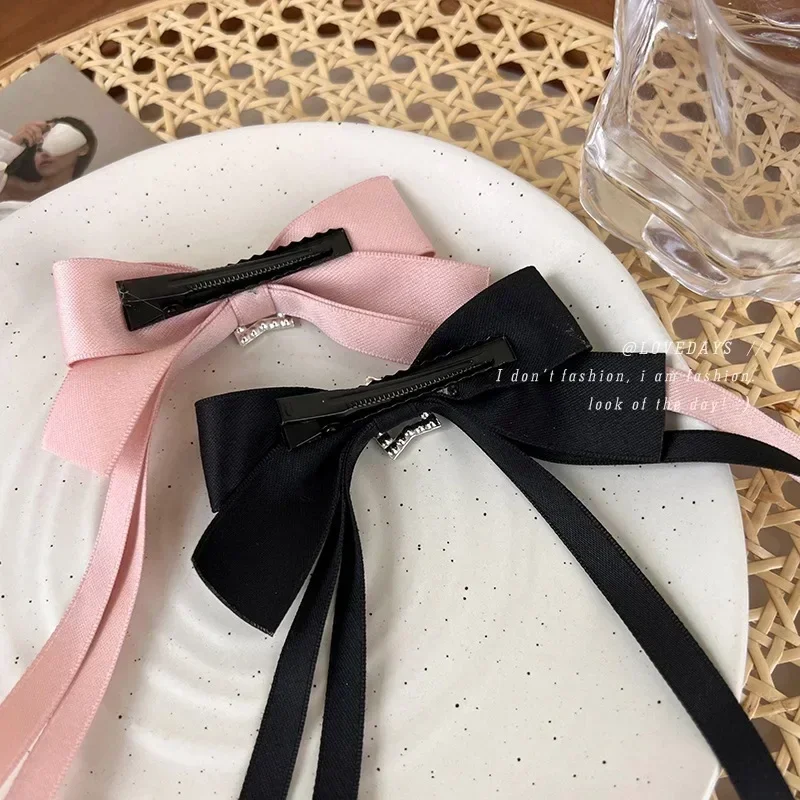 الوردي القوس ستار الشريط مشبك شعر للفتيات ، الحلو الكلاسيكية مقاطع الشعر الأسود ، والأزياء الأنيقة ، دبابيس الشعر حفل زفاف ، اكسسوارات للشعر هدية #6