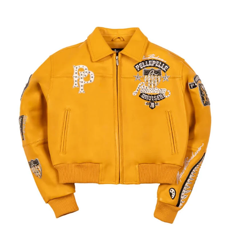 Jaket Crop Wanita PP AMERICAN BRUISER berkualitas tinggi Ukuran besar kulit asli elang jaket kulit domba Eropa pendek