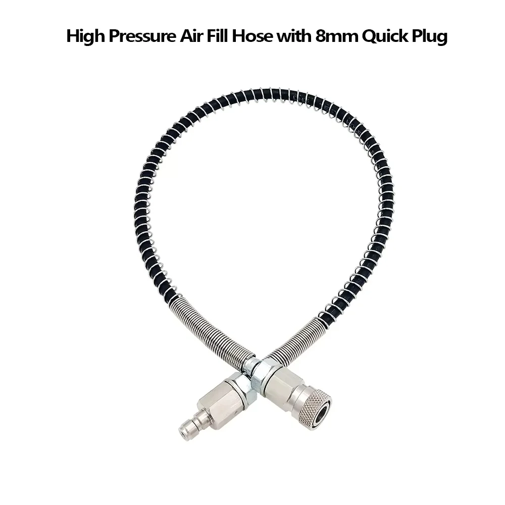 HPA Charging High Pressure Filling Hose 300bar/4500psi 20 Inch Stainless Steel Protector Resin Soft Tube W/ 8mm Quick Disconnect