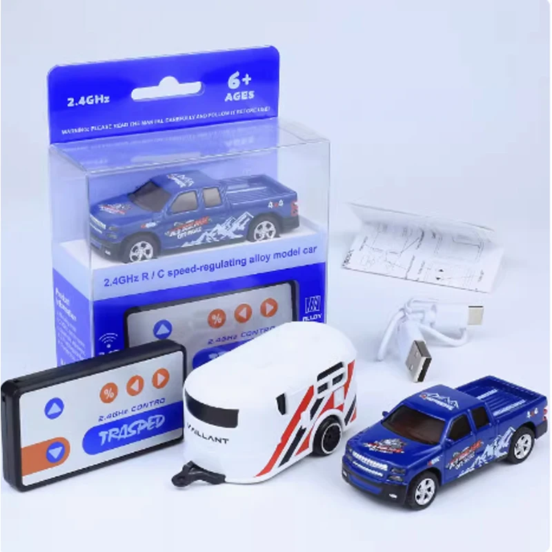 1:64 Alloy Proportional Remote Control Vehicle Model 2.4GHz Mini Simulation RC Car With Trailer SUV Drifts Electric Gifts