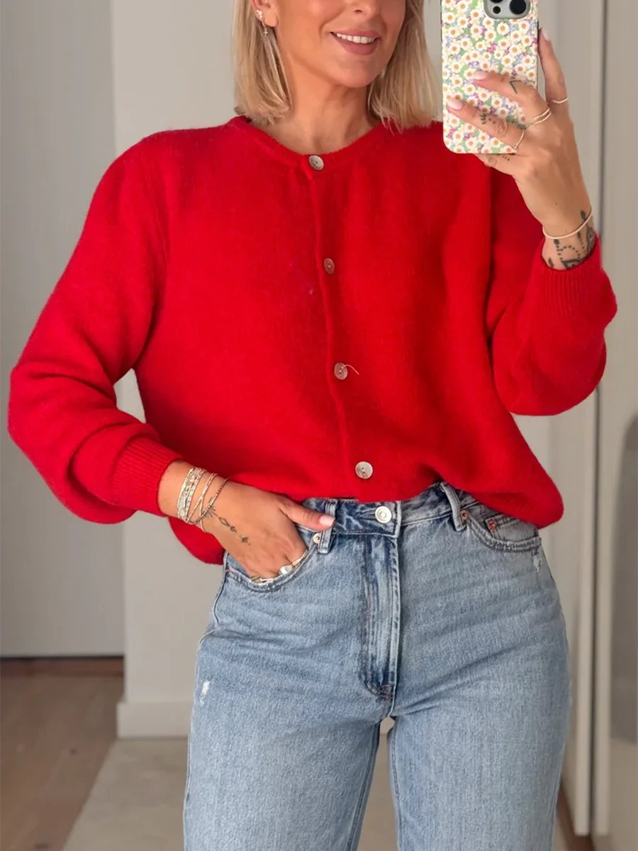 Women Button down Sweaters Casual Lightweight Solid Color Long Sleeves Knit Cardigans Warm Fall Knitwear for Streetwear