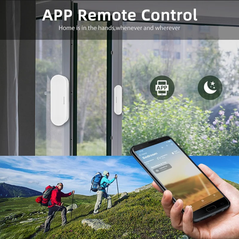 AAAN-Tuya Matter Filettatura Sensore per porte e finestre Alimentato tramite USB Smart Home Sensore per porte intelligenti Allarme per la sicurezza domestica e l'automazione