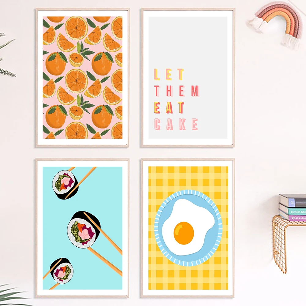 Decoración Moderna para Cocina, Póster e Impresión de Comida Japonesa, Sushi, Palillos, Picnic, Huevo Frito, Arroz, Naranjas, Pintura en Lienzo, Cuadro para Pared