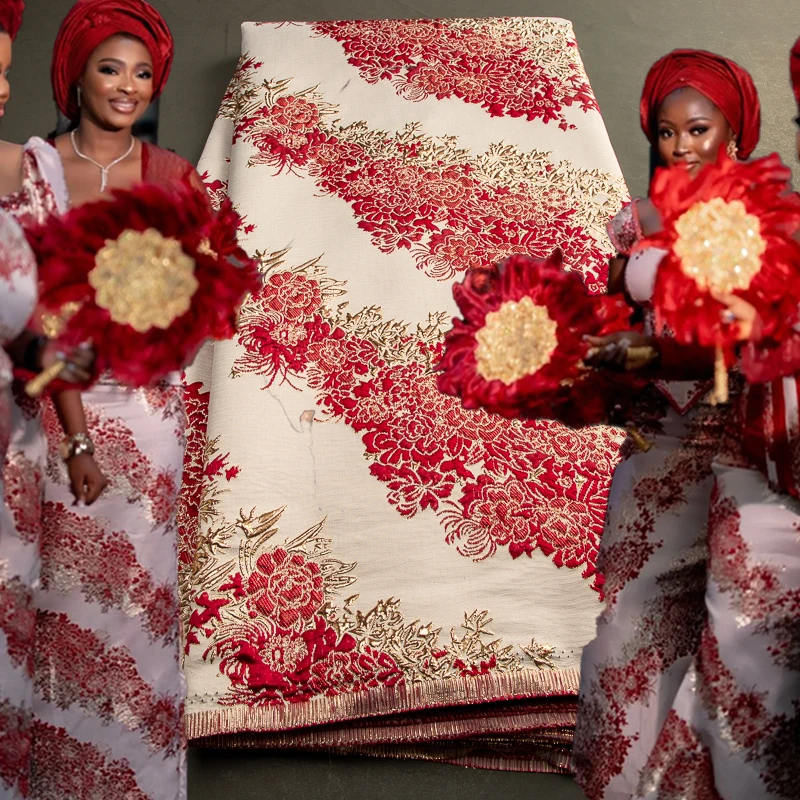 

Nigerian Brocade Lace Fabric 2024 High Quality 5 Yard Gilding African Jacquard Lace Fabric Bridal Dress For Women Wedding A3482