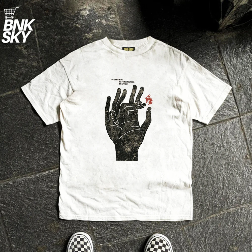 Wang Youbing Studio 220G Breathable Shoulder Version Nine-Finger Hand Design West Coast Tattoo Short Sleeve Menswear Accessories