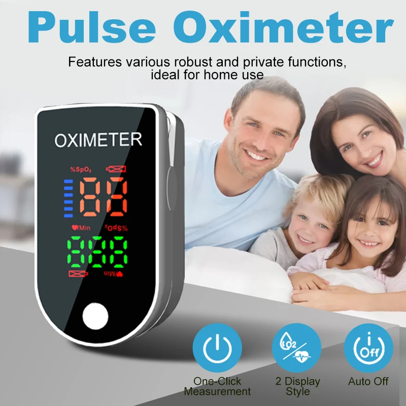 AiQUE Fingertip Oximeter 4Color LED Heart Rate Meter SPO2 Measure Oximetry Monitor Pulse Oximeter Portable Testing Finger Clip