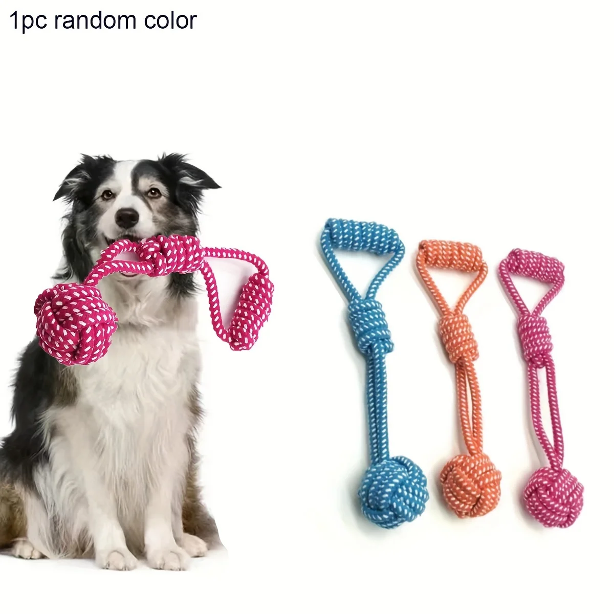 1pc Durable Dog Rope Toy with Ball - All-Breed Chew and Tug Plaything Random Color Selection