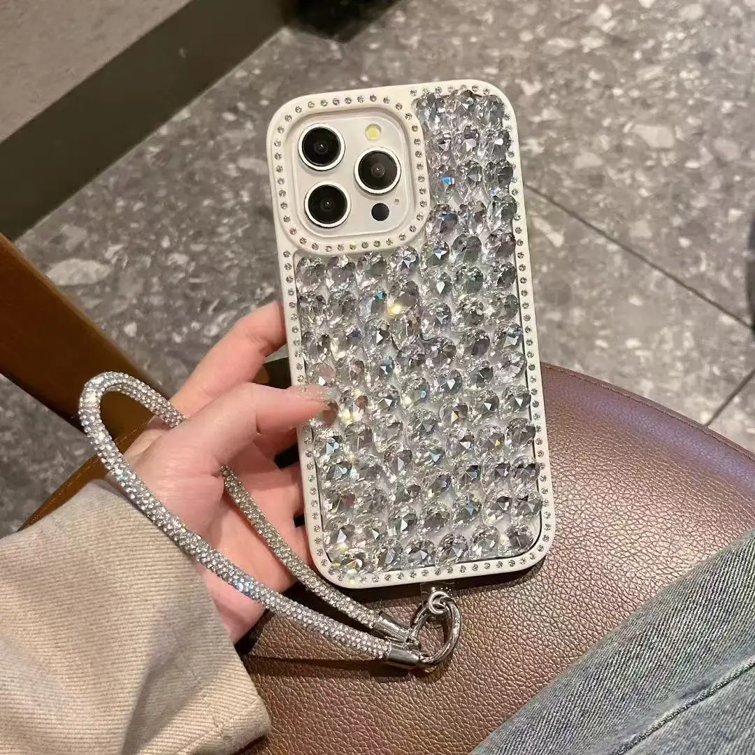 

Luxury Phone Case For iPhone16 14 13 12 11 15 Pro Max Plus + High Quality Glitter Diamond Cover With Chain For iPhone15 16Promax
