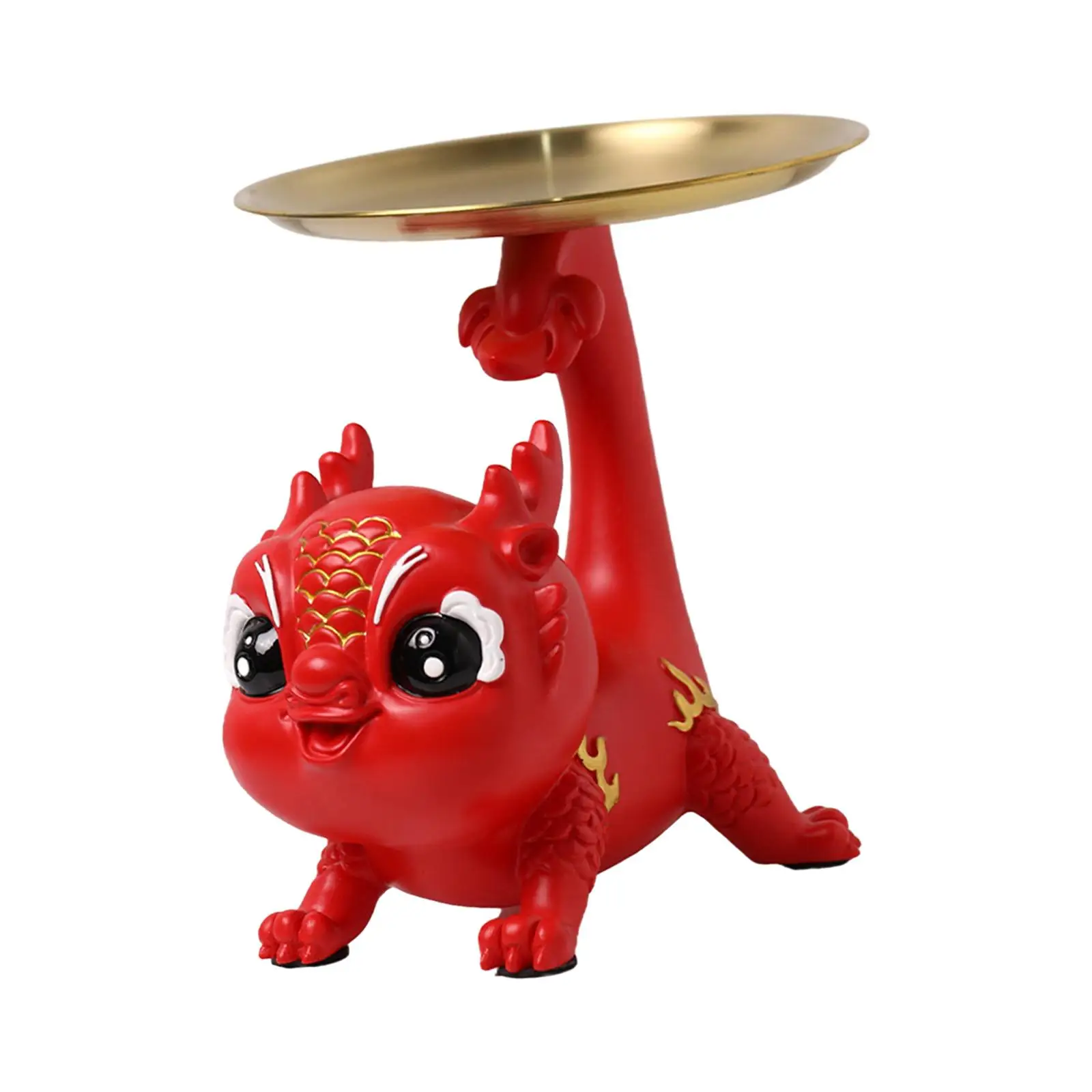 Resin Dragon Statue with Tray Spring Festival Decor Small Dragon Sculpture for Entryway Office Home Entrance Decorations