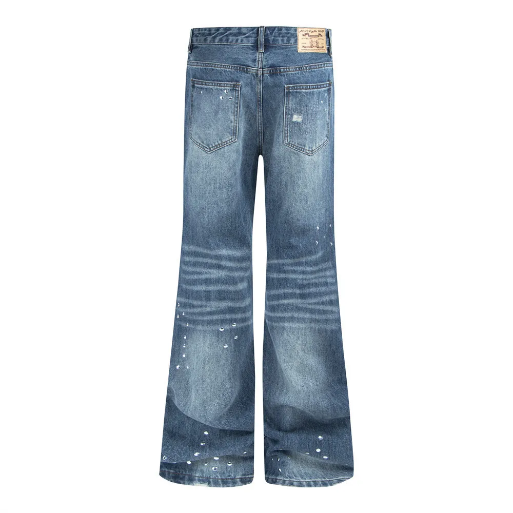 MWJLPWQ Men's Distressed Denim Flared Pants Patched Hippie Design Tide Jeans Heavy-Duty Construct Trousers 2026 Autumn 21432