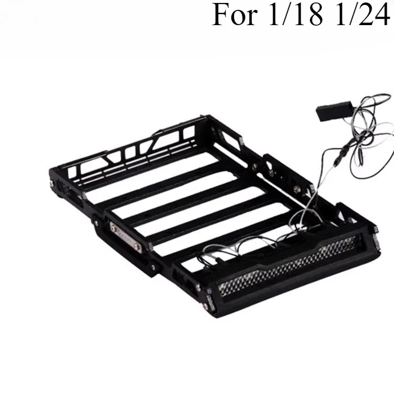 Metal Lighted Luggage Rack for 1/18 1/24 RC Crawler Car TRX4M Defender Bronco Axial SCX24 FCX24 Wrangler Upgradeds Accessories