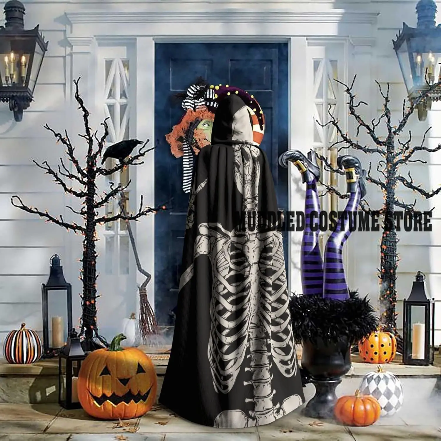 روك آند رول هيكل عظمي جمجمة لجميع القديسين كيب للبالغين عباءة تنكرية للنساء والرجال إكسسوار كيب لحفلات الهالوين