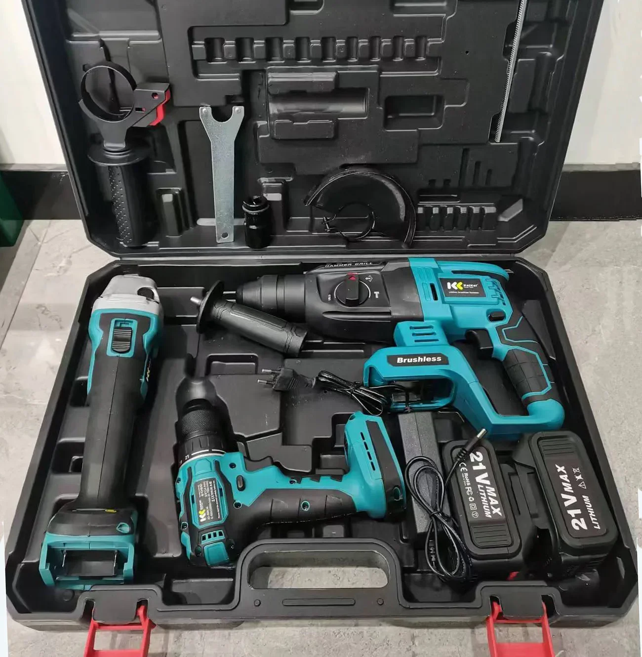 3 Piece Angle Grinder And Electric Drill And Light Hammer 18V 21V cordless dril Lithium Battery drill machine