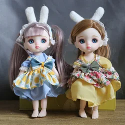 Muñeca de ojos azules para niñas pequeñas, vestido de Lolita Bjd, muñecas articuladas, sonrisa, cara redonda, juguetes, conjunto completo, regalo de cumpleaños, 16cm
