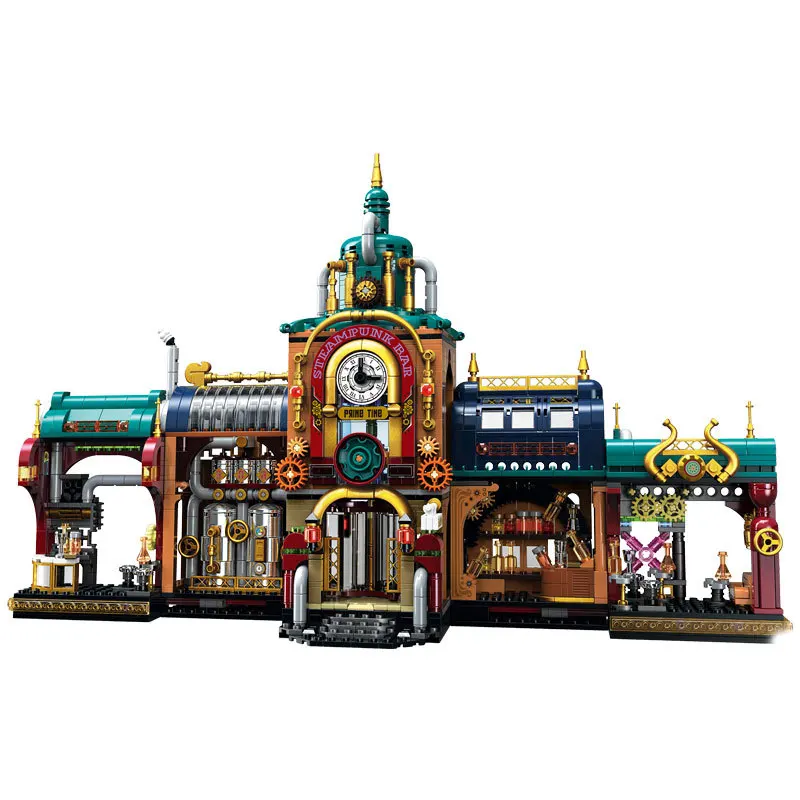 

Creative City Street View SteamPunk Architecture Model Mini Block Steam Bar Building Brick Construction Toys Collection For Gift