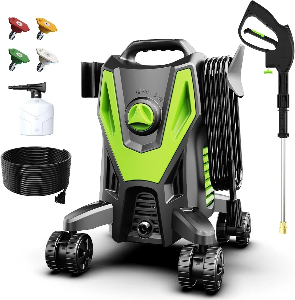 

4500 PSI 3.0GPM Electric Power Washer with 4 Anti-Tipping Wheels, 4 Different Nozzles, 35FT Power Cord, Soap Cannon