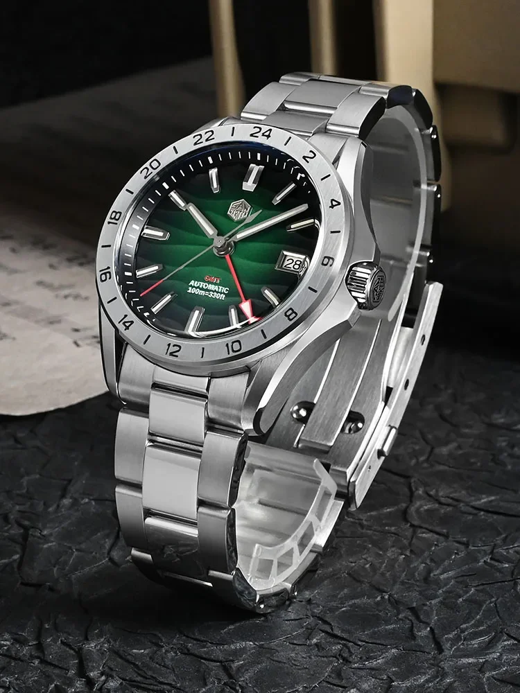 San Martin 39mm GMT Dress Watch NH34 Automatic Mechanical Luminous AR Coating Sapphire Crystal Luminous 10Bar Luxury Men Watch